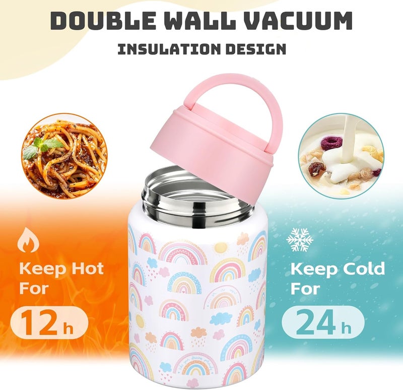 Haweek Soup Thermo for Hot Food Kids 16oz Insulated Food Jar Leakproof Thermo Lunch Container for Kids Wide-Mouth Stainless Steel Lunch Box for School with Handle Folding Spoon(3+)​ - Image 5